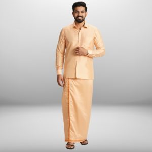 Art Silk Coral Shirt and Dhoti