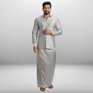 Art Silk Steel Grey Shirt and Dhoti