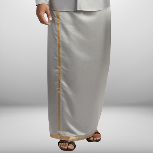 Art Silk Steel Grey Shirt and Dhoti - Image 3