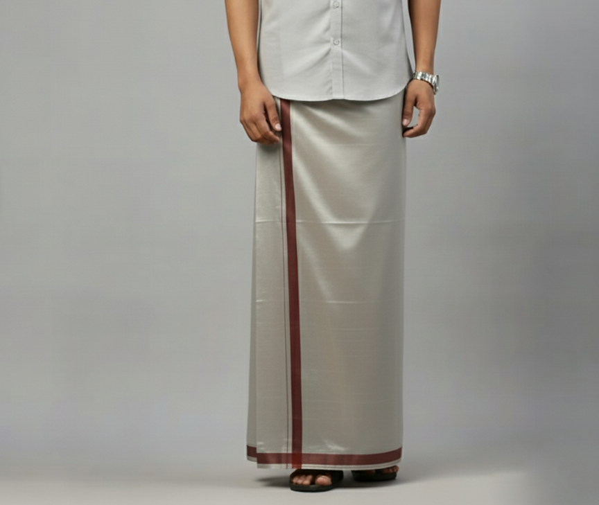 Tissue Wine Shirt and Dhoti - Image 5