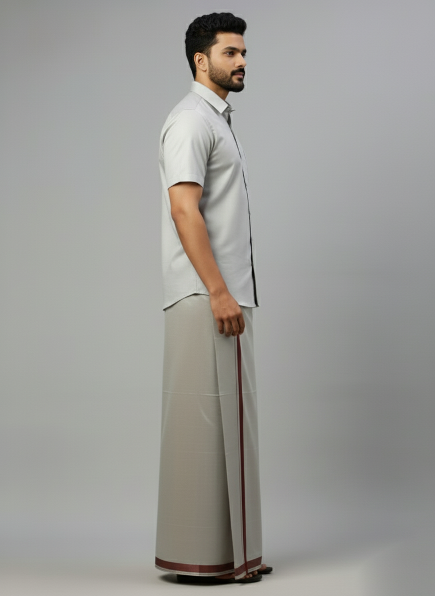 Tissue Wine Shirt and Dhoti - Image 2