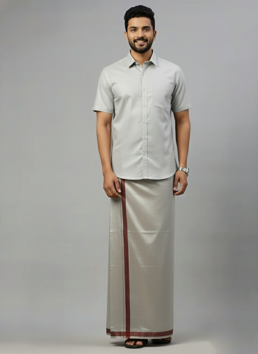 Tissue Wine Shirt and Dhoti