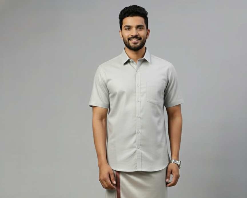 Tissue Wine Shirt and Dhoti - Image 4