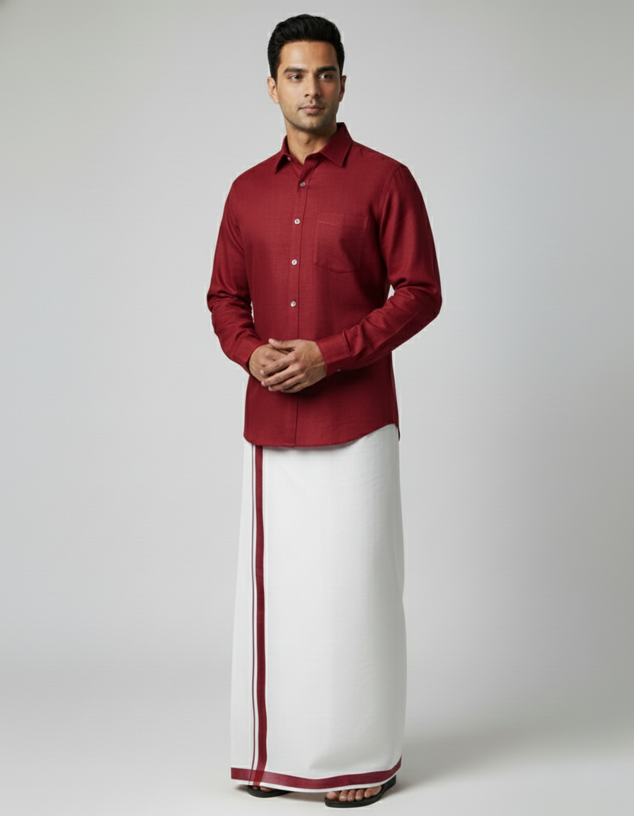 Cotton Dhoti And Shirt Set - Image 2