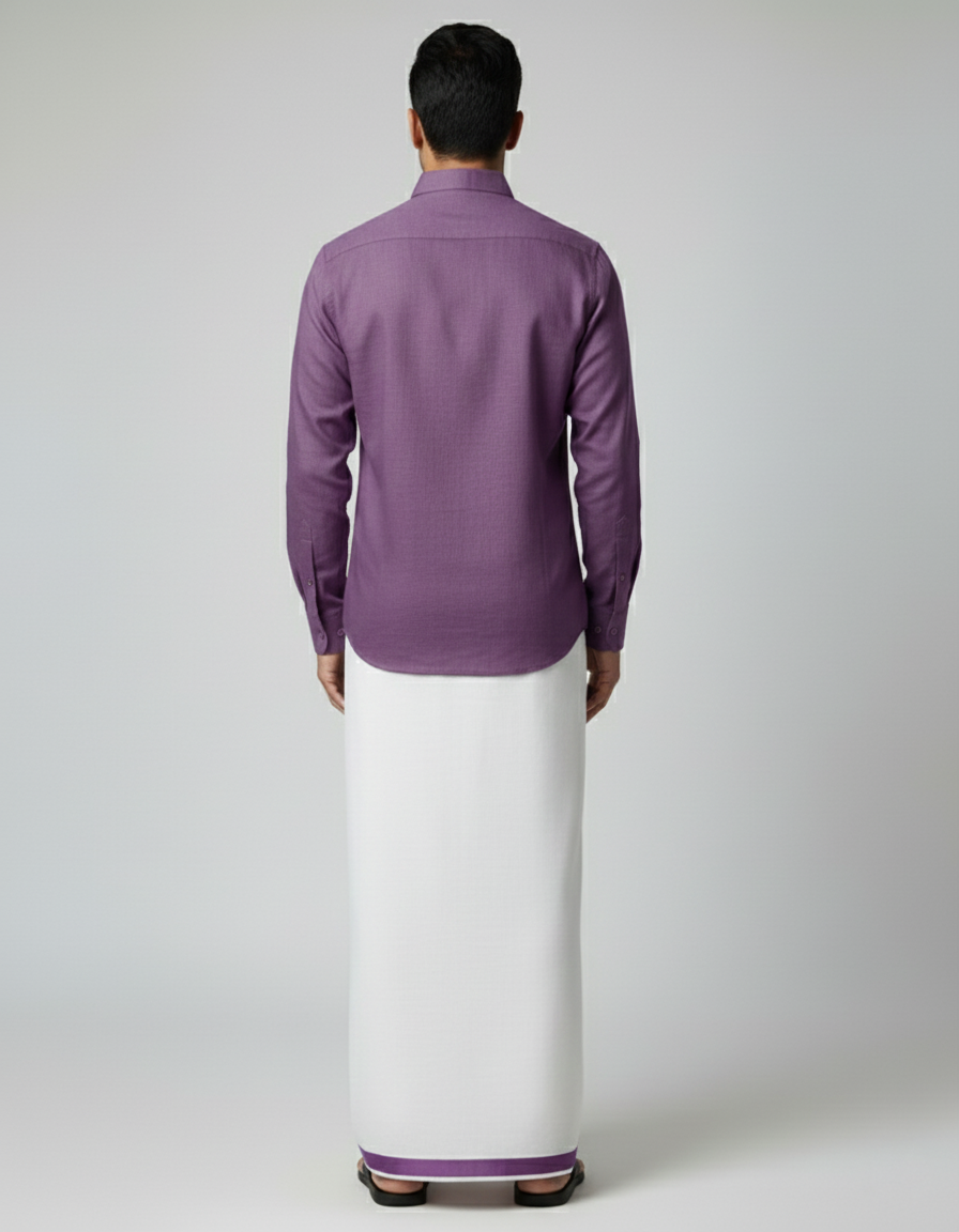 Cotton Dhoti And Shirt Set - Image 2