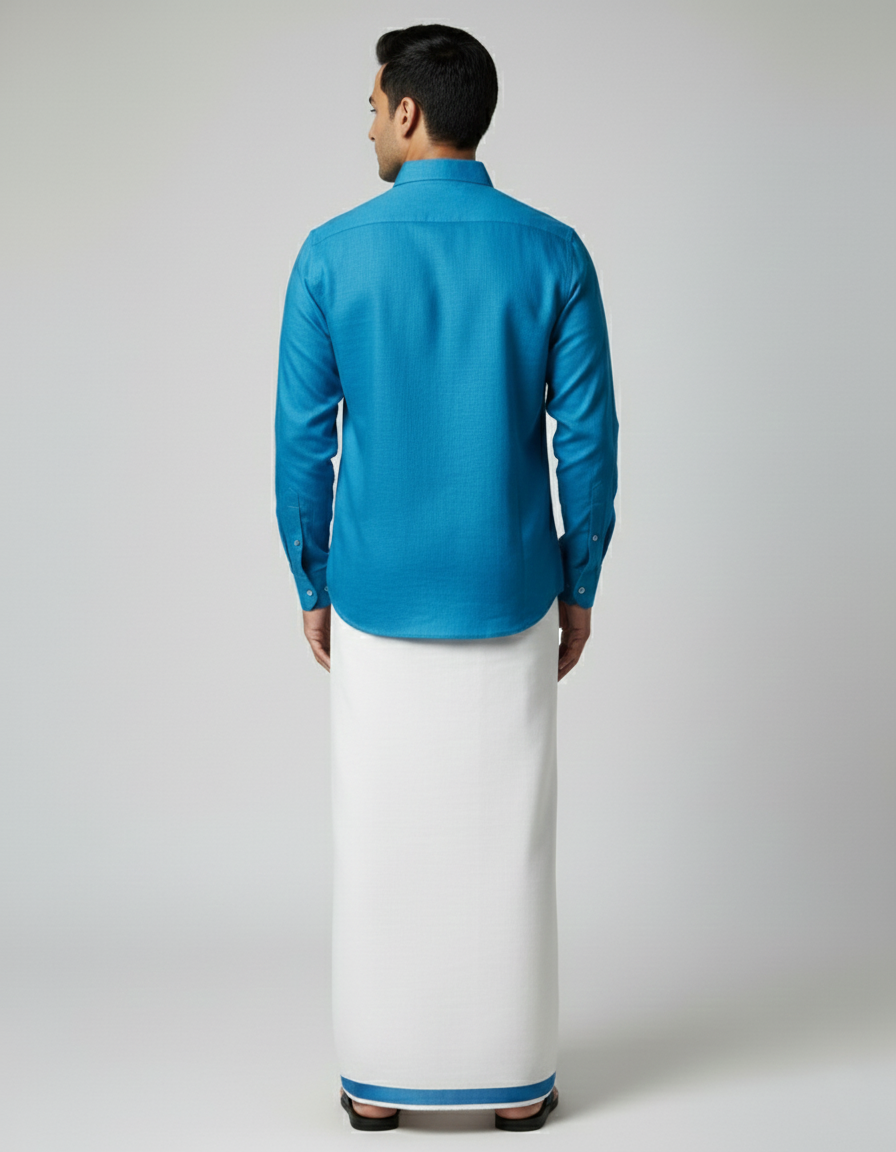 Cotton Dhoti And Shirt Set - Image 3