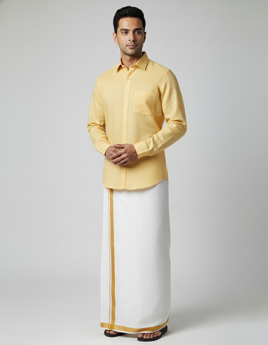 Cotton Dhoti And Shirt Set - Image 3