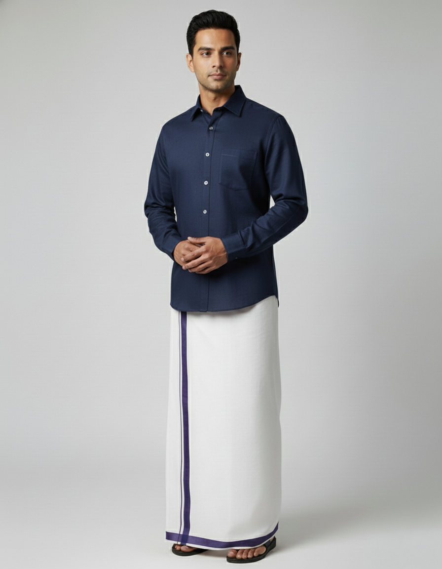 Cotton Dhoti And Shirt Set - Image 2