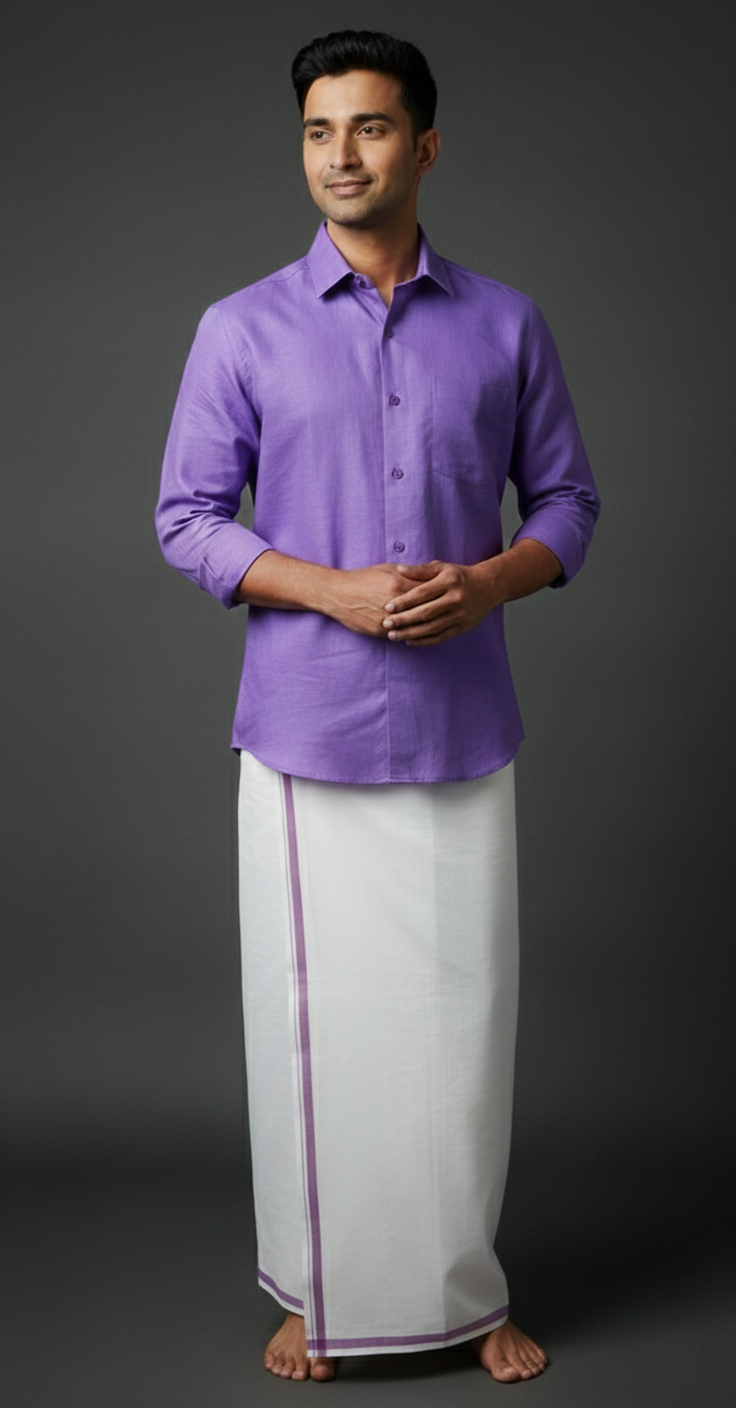 Cotton Dhoti And Shirt Set - Image 3