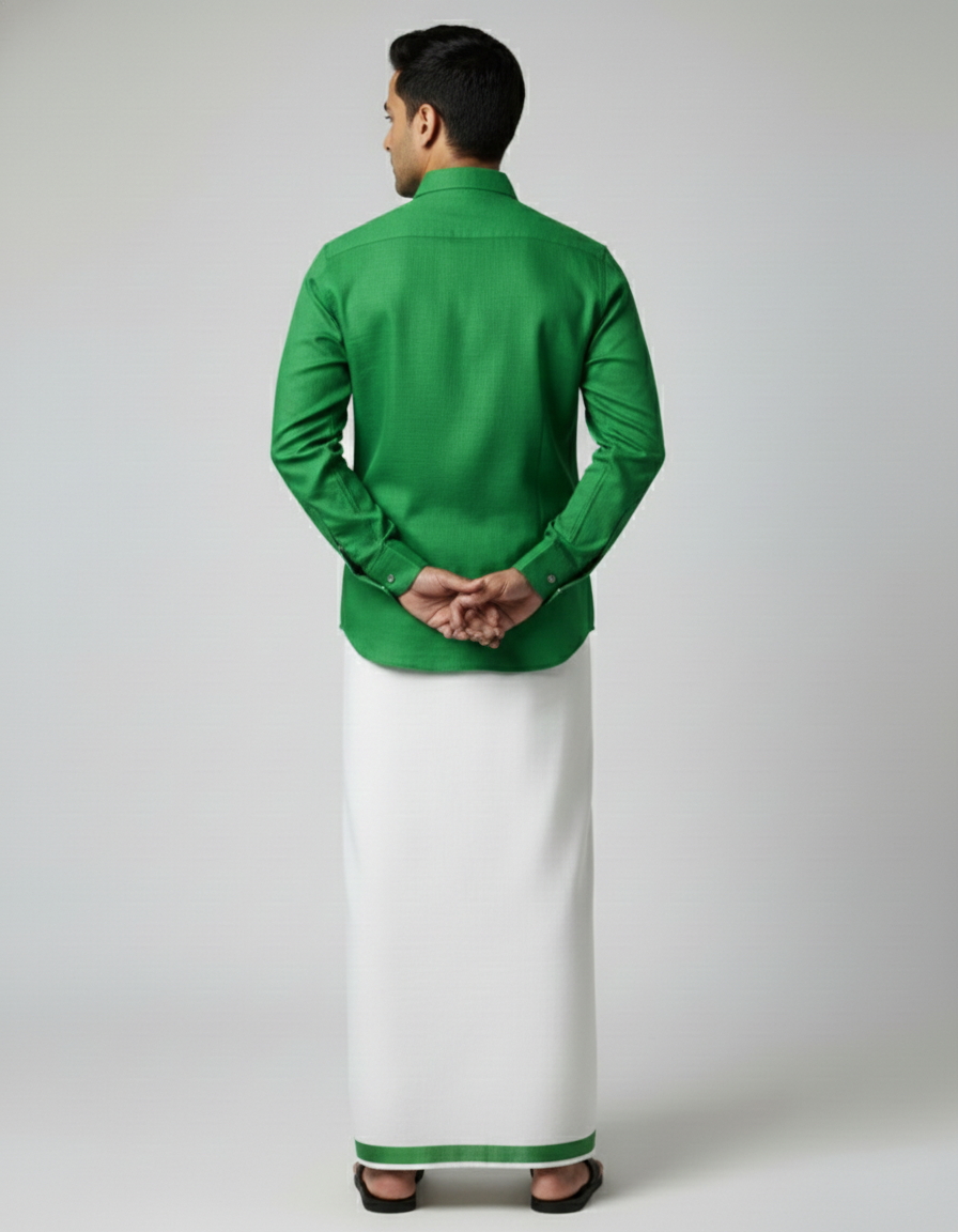 Cotton Dhoti And Shirt Set - Image 3