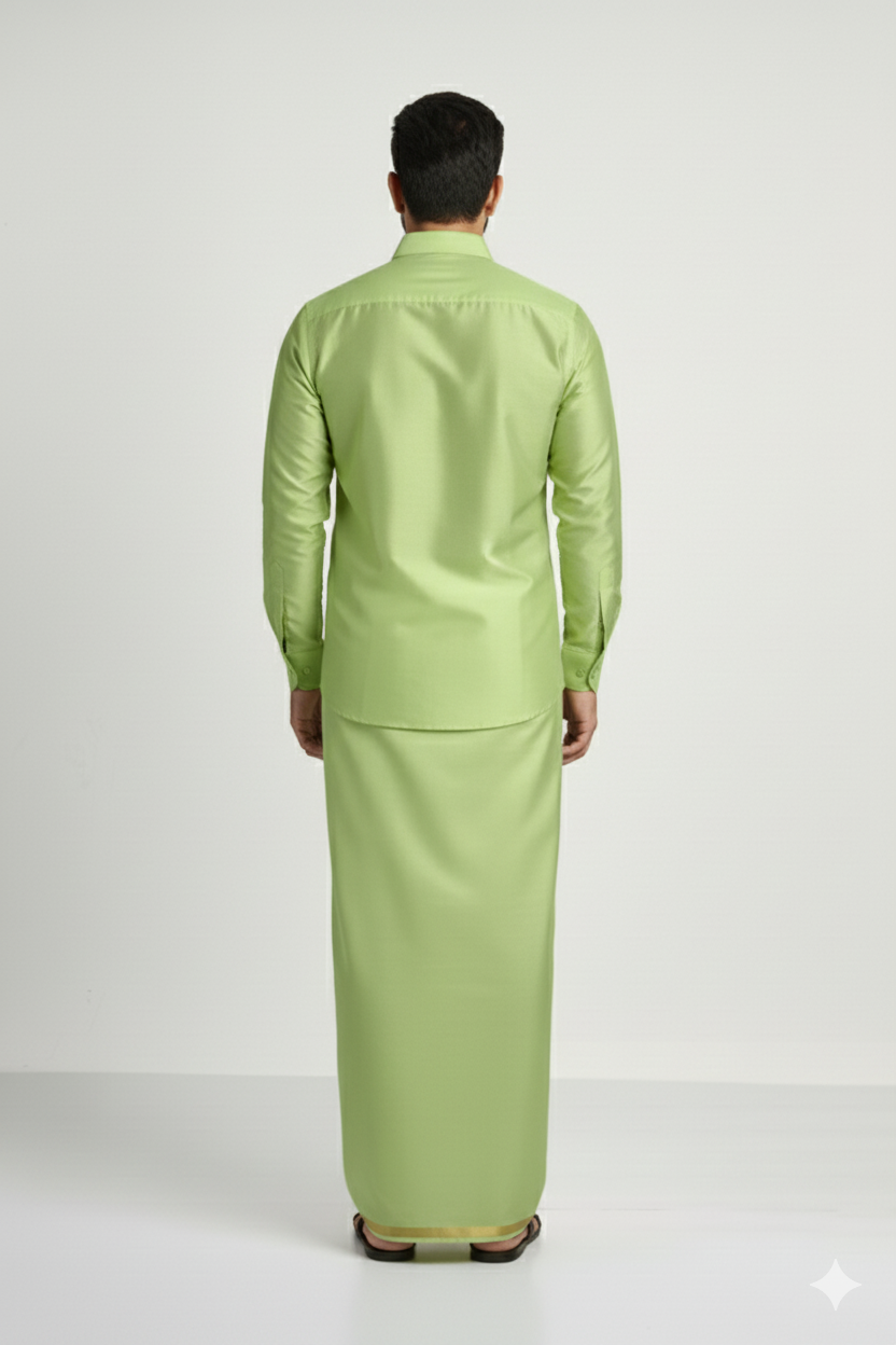 Art Silk Marine Green Shirt and Dhoti - Image 4