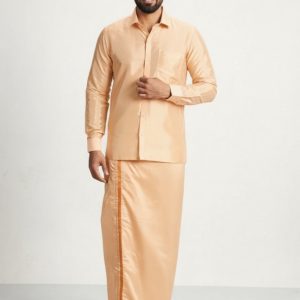 Art Silk Coral Shirt and Dhoti