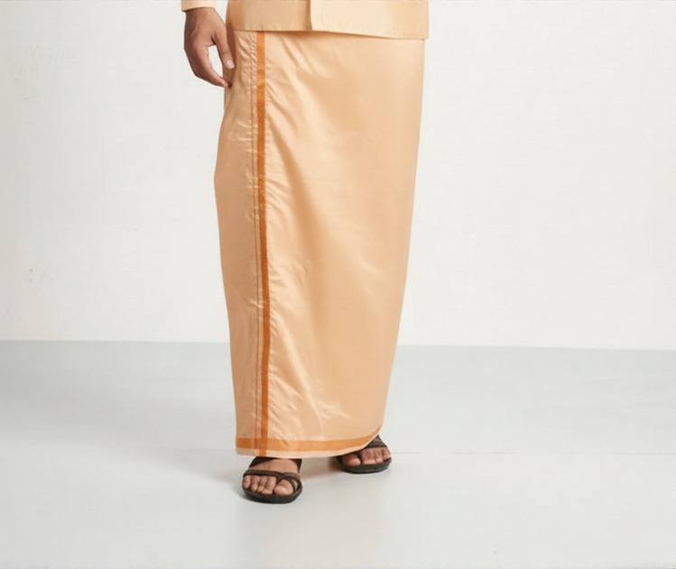 Art Silk Coral Dhoti For mens - 8 Mtr - Big Border - Image 2