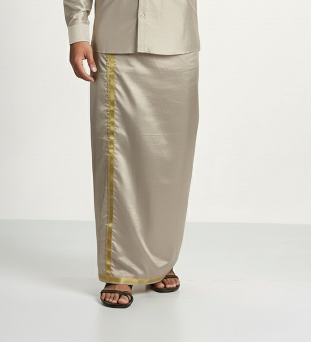 Art Silk Stand Stone Dhoti For mens - 8 Mtr - Big Border - Image 2