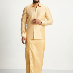 Art Silk Fresh Peach Shirt and Dhoti