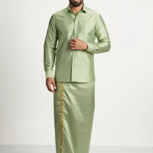 Art Silk Pista Green Shirt and Dhoti