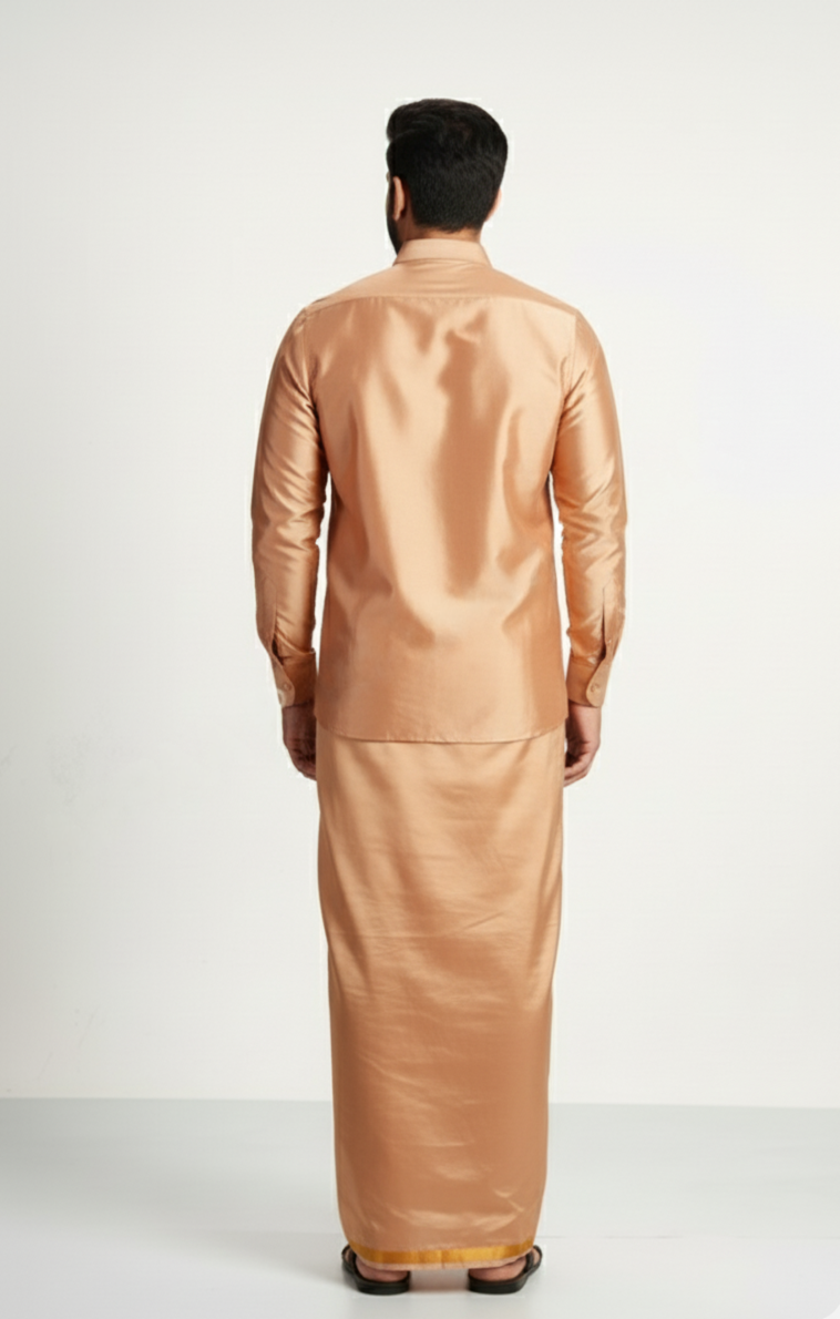 Art Silk Copper Shirt and Dhoti - Image 3
