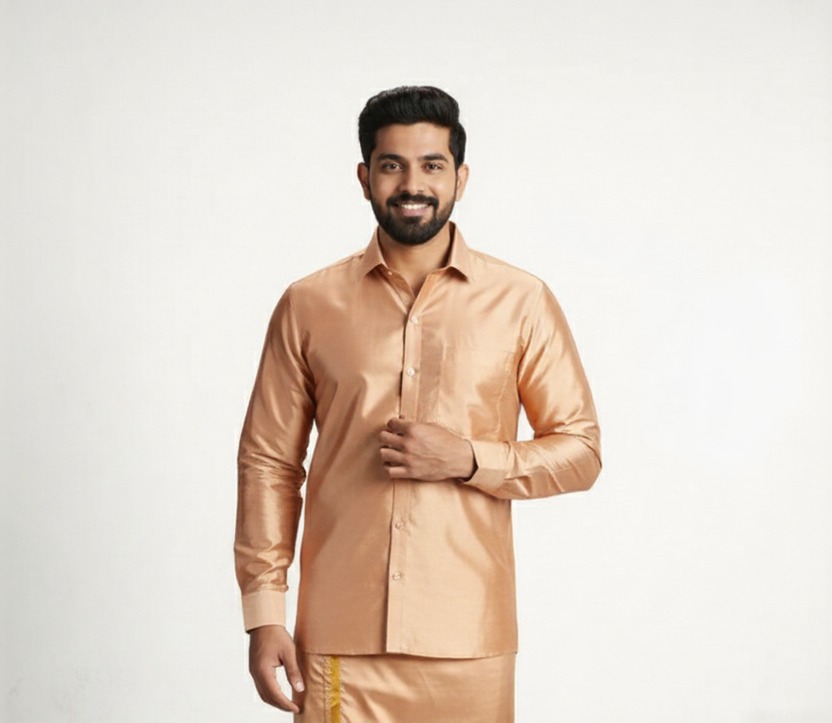 Art Silk Copper Shirt and Dhoti - Image 4