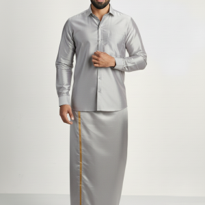 Art Silk Steel Grey Shirt and Dhoti