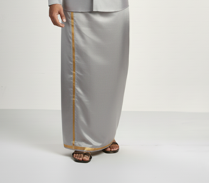 Art Silk Steel Grey Shirt and Dhoti - Image 3